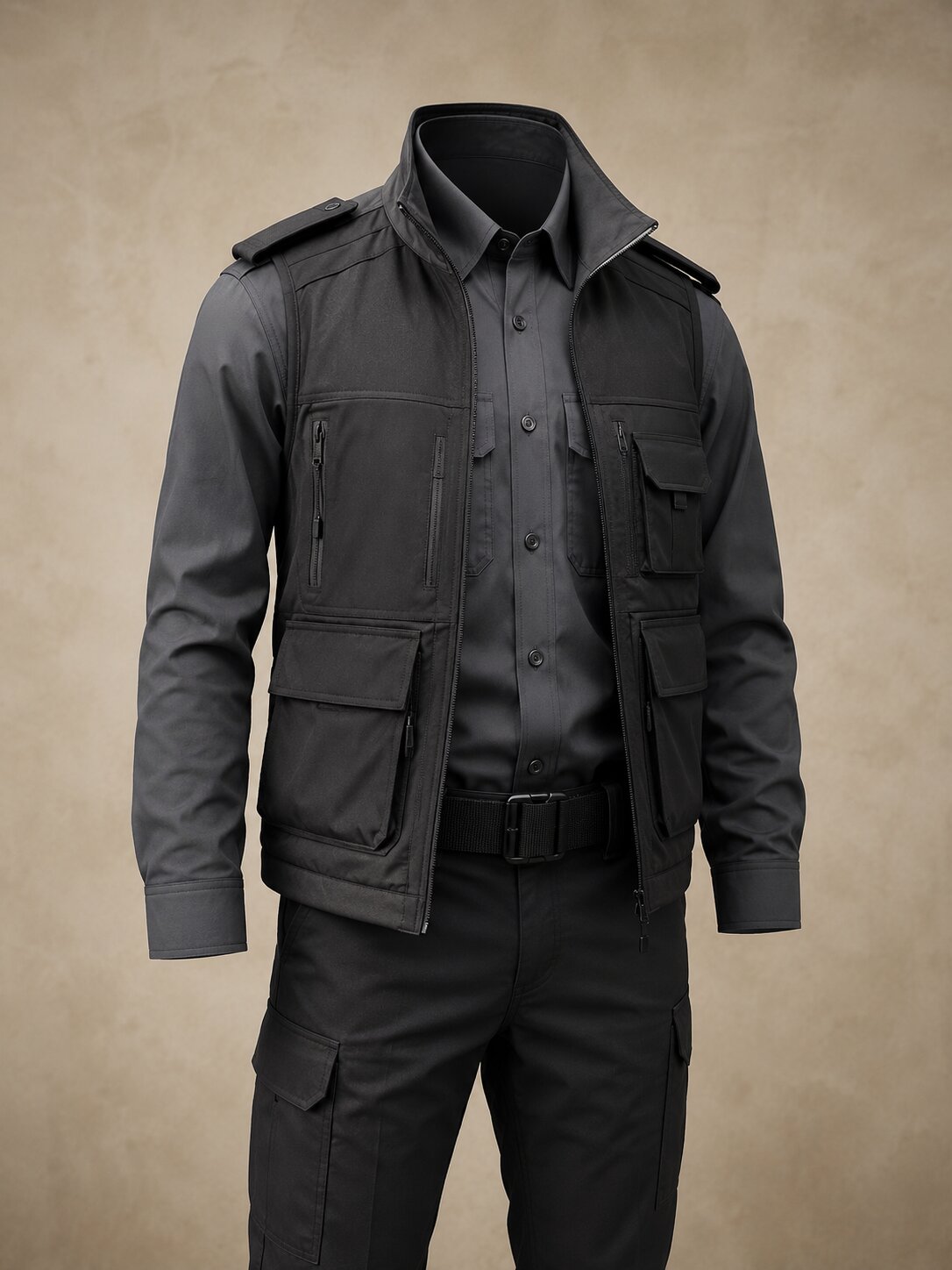Security uniforms — guard shirts, softshell, tactical vests